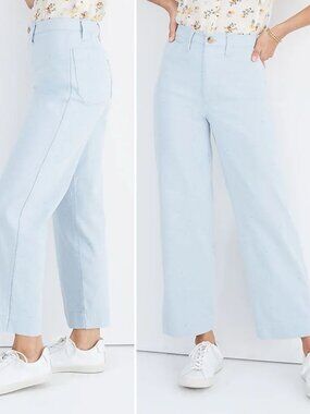Madewell Slim Emmett Wide Leg Crop Pants in Chambray Speckle